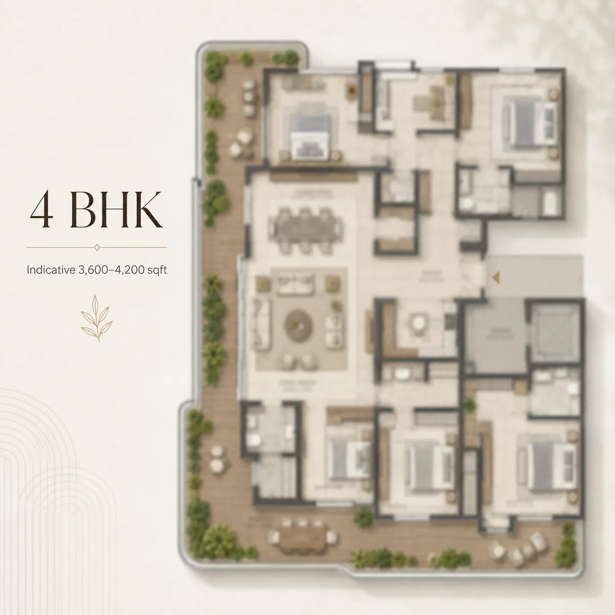 4 BHK indicative floor plan at Total Environment Sarjapur